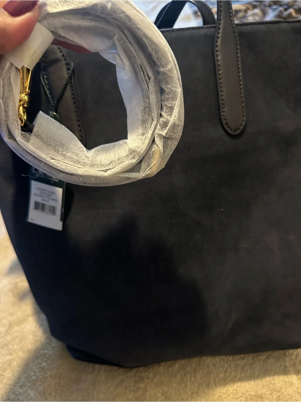 Ralph Lauren Navy Suede Tote with Leather Trim and RL Tag 🏷️ AS IS 🤗
